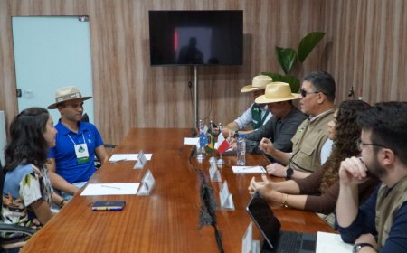 Representantes da França e Austrália se reúnem com o governador em visita institucional durante a Rondônia Rural Show