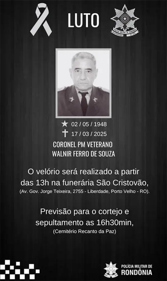 Enterro do coronel Ferro será nesta segunda-feira em Porto Velho