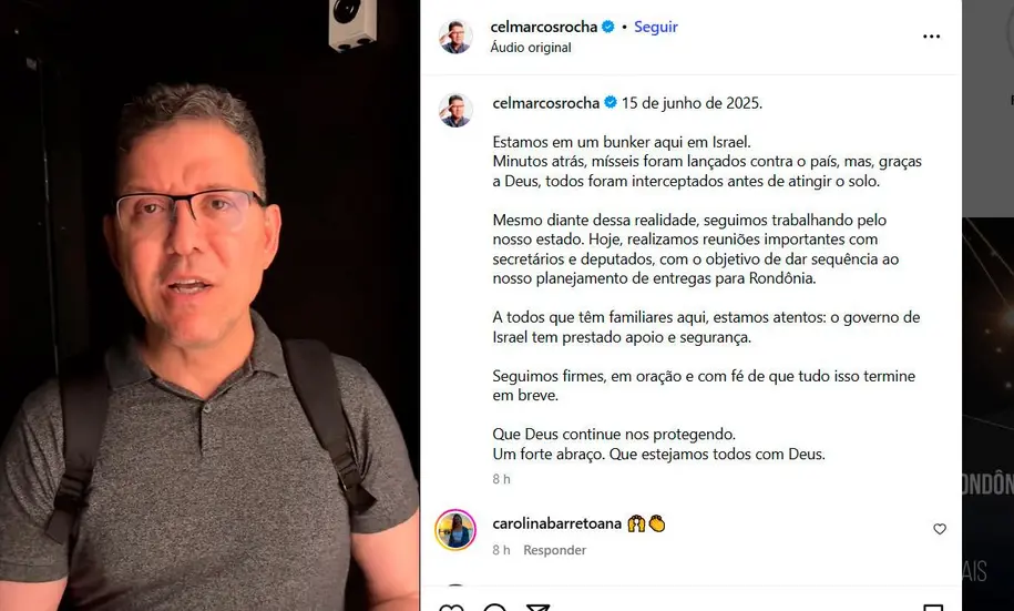 Governador Marcos Rocha relata ataque com mísseis em Israel e diz que comitiva de Rondônia ainda está em bunker