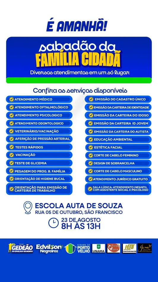 Porto Velho realiza 1º Sabadão da Família Cidadã com 20 serviços gratuitos