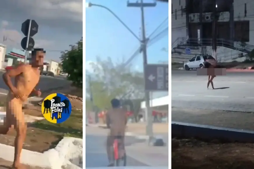 Três pessoas nuas são filmadas vagando por Porto Velho em um dia normal