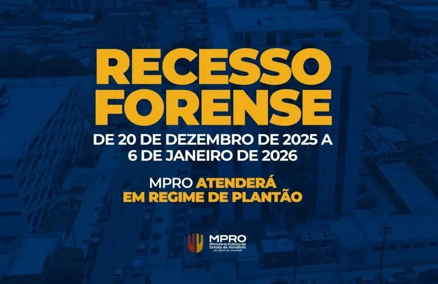 MPRO anuncia regime de plantão durante recesso forense em 2025 e 2026