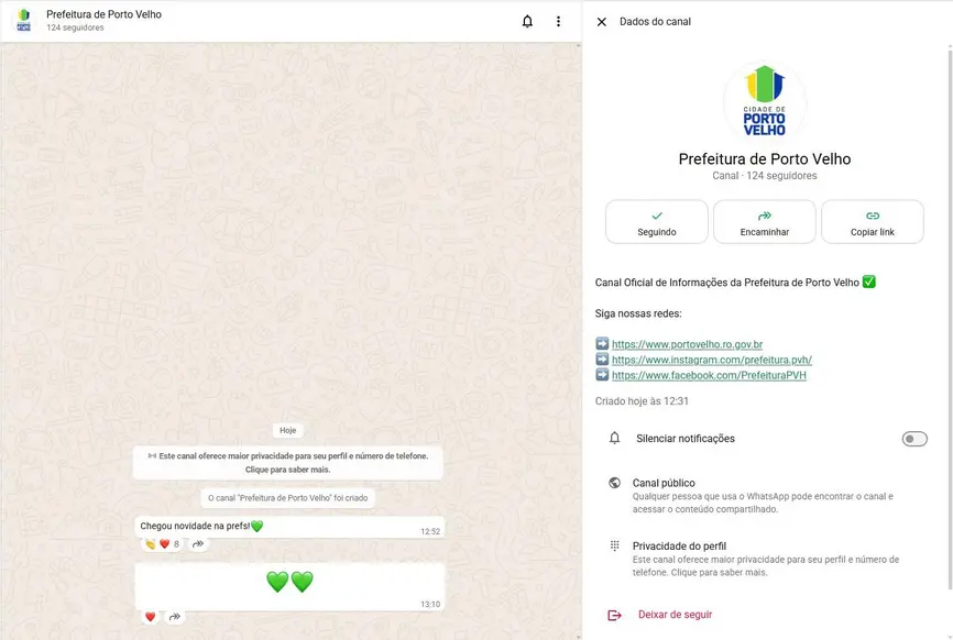 Prefeitura de Porto Velho lança canal oficial no WhatsApp para comunicação com a população