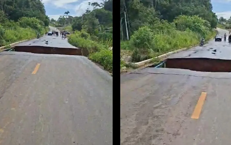 Tromba dágua causa transbordamento e rompe Estrada de Santo Antônio em Porto Velho