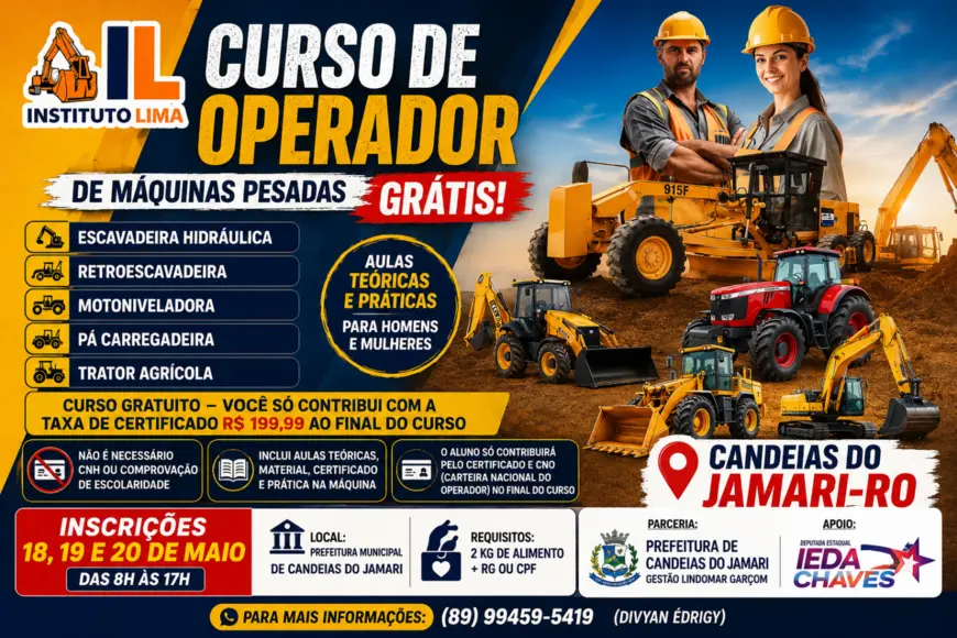 Inscrições para Curso de Operador de Máquinas Pesadas em Candeias
