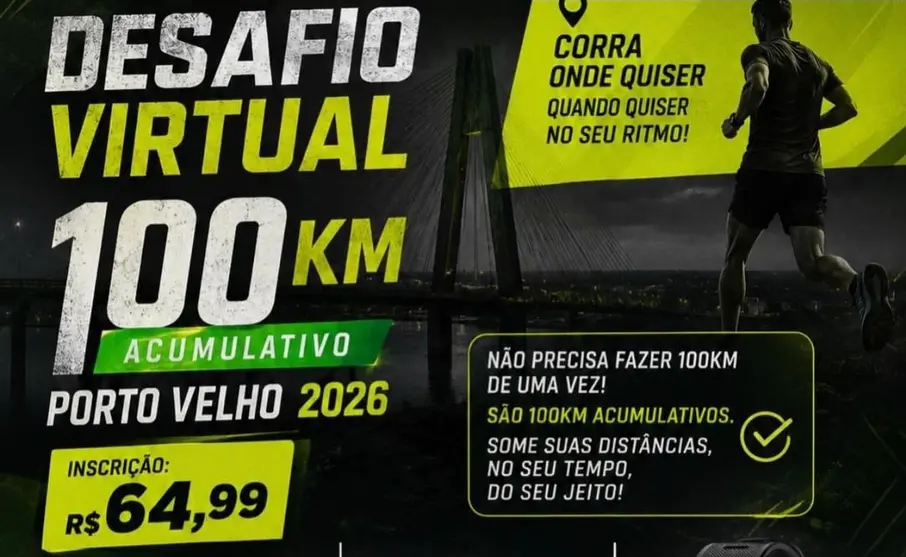 Desafio Virtual 100KM Porto Velho 2026 estimula corredores