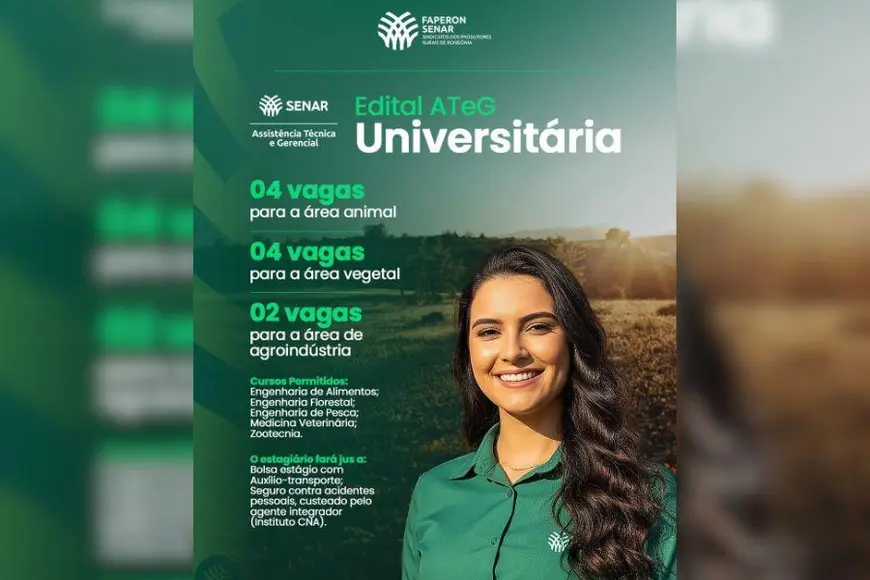 Senar Rondônia abre 10 vagas no ATeG Universitária inscrições 16 a 28 junho