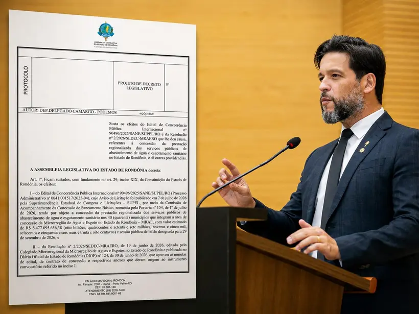 Delegado Camargo propõe sustar concessão de água e esgoto no RO